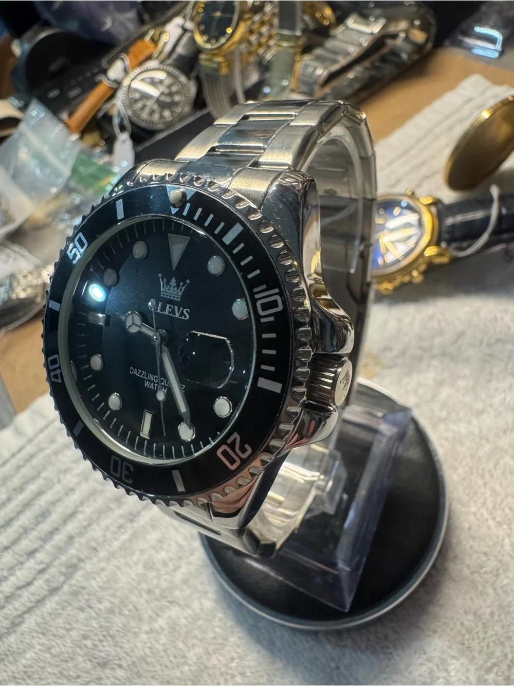 OLEVS Men's Black Stainless Steel Dive Watch
